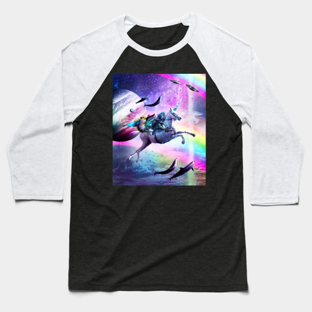 Bearded Dragon Frog Squirrel On Rainbow Unicorn Baseball T-Shirt by Random Galaxy